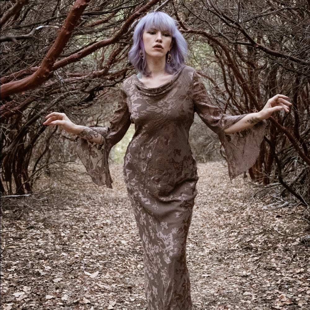 Vintage metallic floral print dress